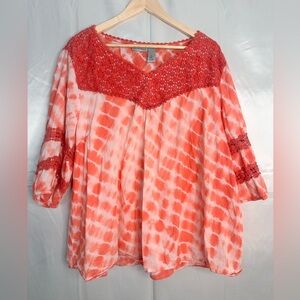 Liz & Me Two Textured with crochet accent 3/4 sleeve size 3X